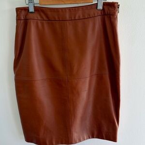 Trina Turk Cognac Leather Pencil Skirt Fully Lined Size 4